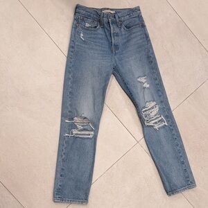 Levi's Premium Light Blue Denim Jeans size 24 distressed the “wedgie straight”
